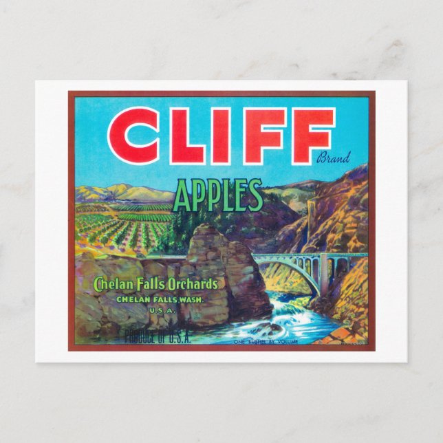 Carte Postale Cliff Apple Étiquette - Chelan Falls, WA (Devant)