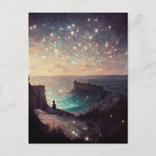 Carte Postale Cliffside Nuit Imaginaire Paysage Sci-Fi (Devant)