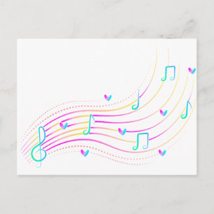 Carte Postale Clip art de note de musique néon en vague