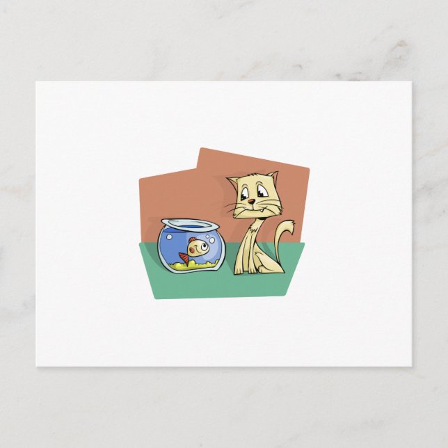 Carte Postale Clipart de cuvette de chat et de poissons (Devant)
