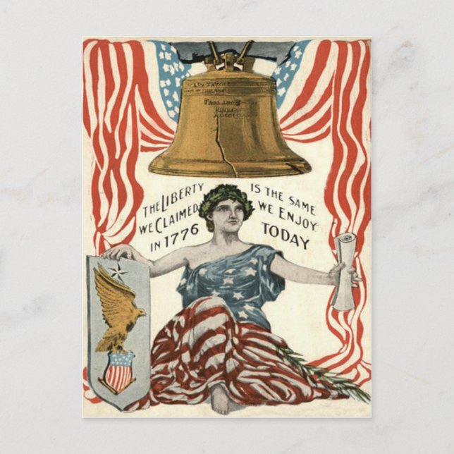 Carte Postale Cloche de la Liberté Drapeau américain 4 juillet (Devant)