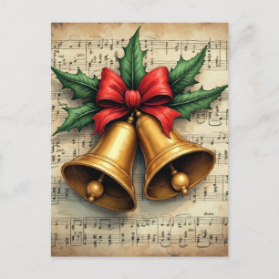 Carte Postale Cloche de Noël sur partition,