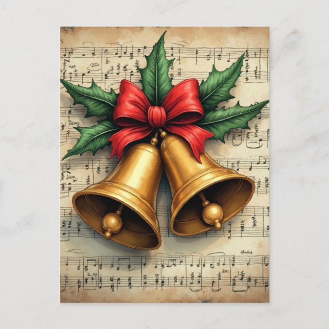 Carte Postale Cloche de Noël sur partition, (Devant)