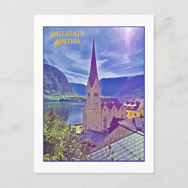 CARTE POSTALE CLOCHER D'ÉGLISE ICONIQUE, HALLSTATT, AUTRICHE (Devant)
