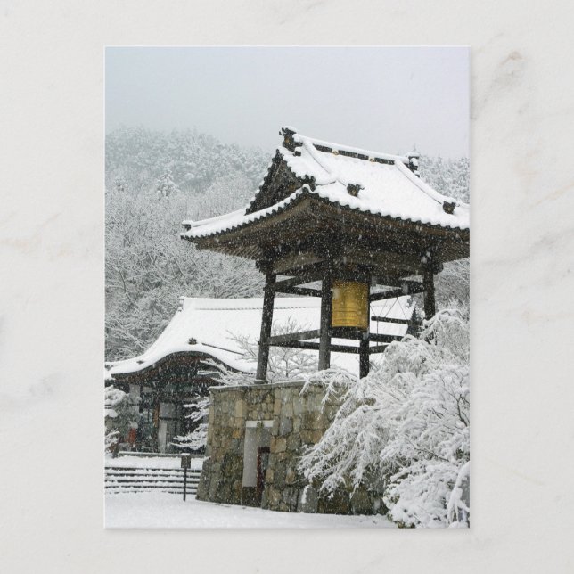 Carte Postale Clocher japonais dans la neige (Devant)