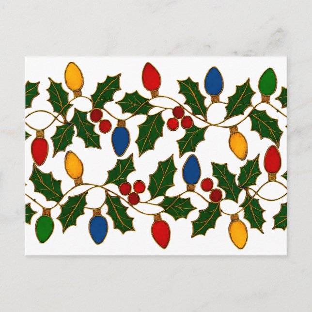Carte Postale Cloisonne Art Christmas Lights and Holly (Devant)