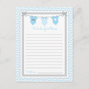 Carte Postale Clothesline Baby shower Mots de conseil bleu-gris