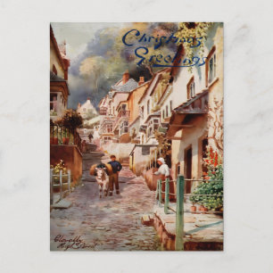 Carte Postale Clovelly High Street Noël vintage