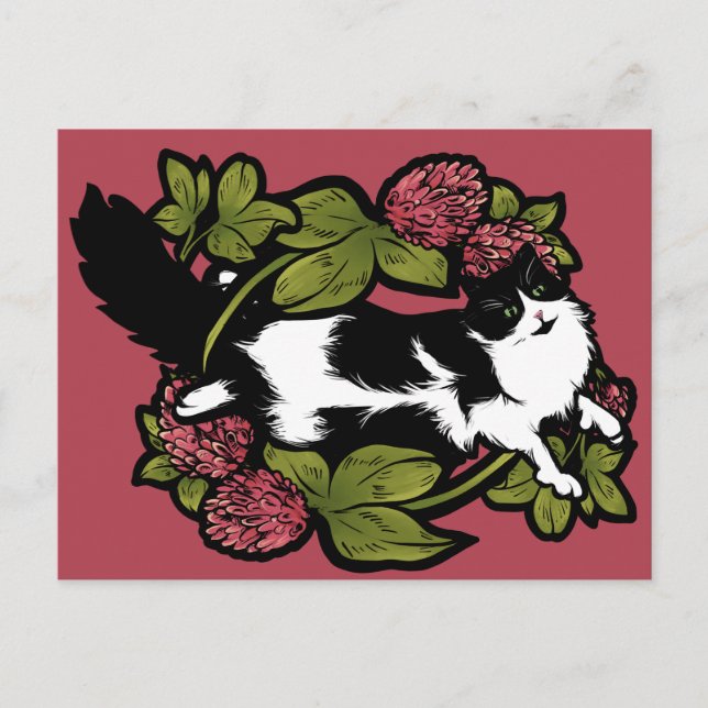 Carte Postale Clover Tuxedo Chat Floral Chats (Devant)