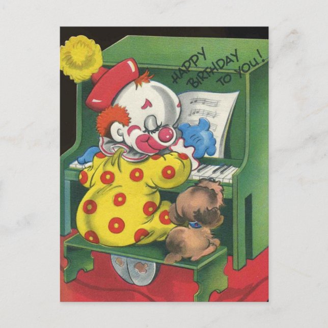 Carte Postale Clown Ancien & Chien Chantent Joyeux Anniversaire  (Devant)