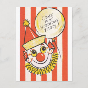 Carte Postale Clown Ancienique Vient à Ma Fête d'Anniversaire