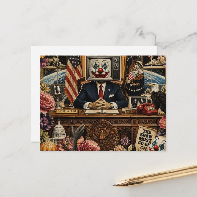 Carte Postale Clown au bureau (Devant/Arrière en situation)