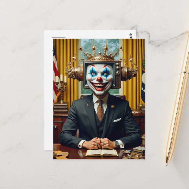 Carte Postale Clown au bureau  (Devant/Arrière en situation)