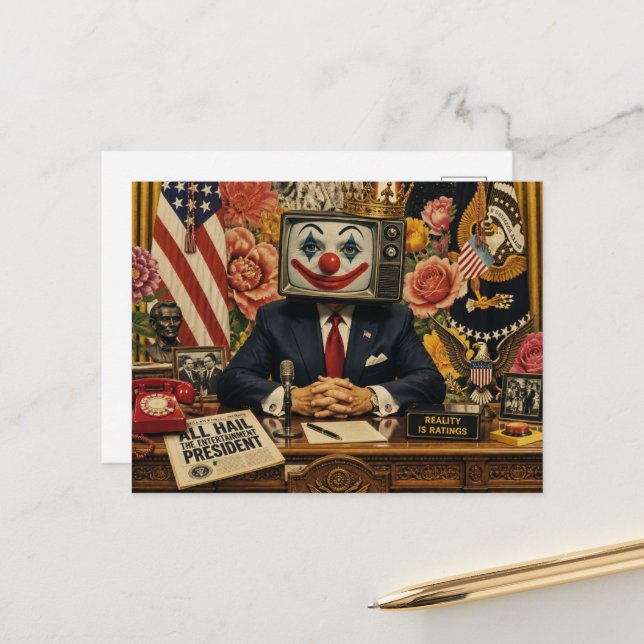 Carte Postale Clown au bureau américain (Devant/Arrière en situation)