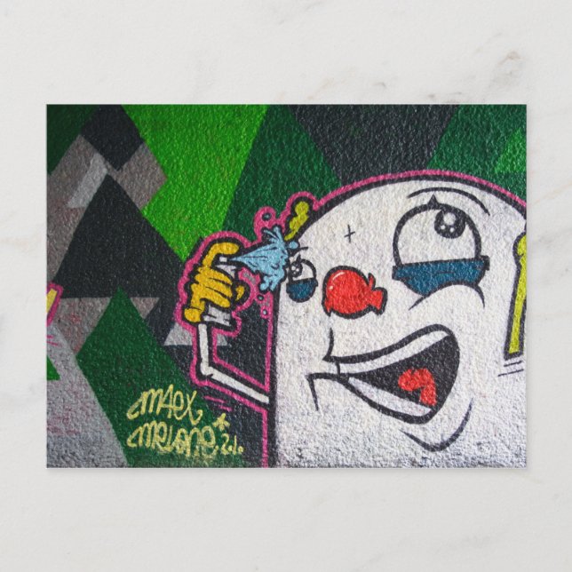 Carte Postale Clown avec graffiti blanc (Devant)