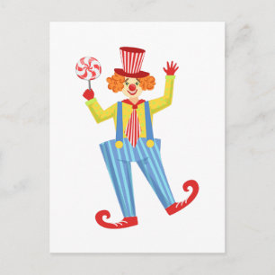 Carte Postale Clown Coloré Convivial Avec Lollypop En Classique 