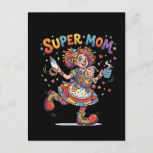 Carte Postale Clown de Cirque Super Maman Humour de Maternité