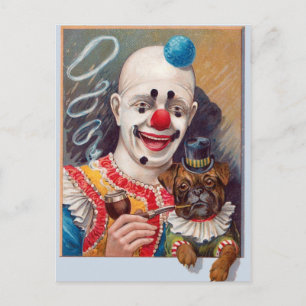 Carte Postale Clown de cirque vintage avec son chien de cirque C