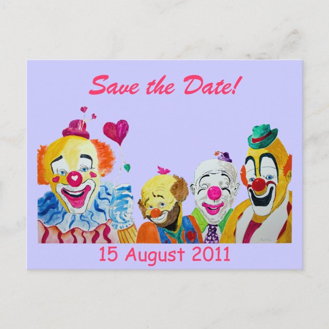 Carte postale Clown Enregistrer la date (Devant)