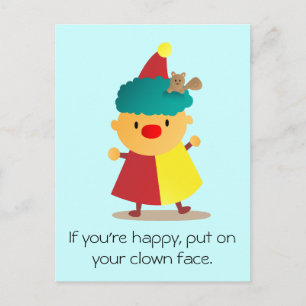 Carte Postale Clown mignon et coloré avec un écureuil dans les c
