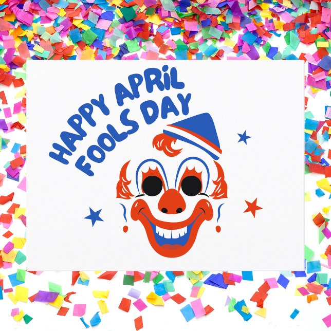 Carte Postale Clown rouge et bleu rétro April Fools’ Day (Créateur téléchargé)