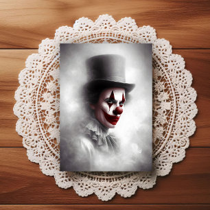 Carte Postale Clown Vintage Perturbé Avec un Sourire Siniètre 