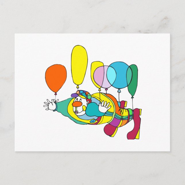 Carte Postale Clown volant en ballon (Devant)