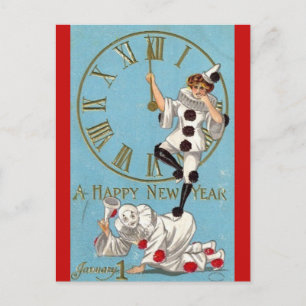 Carte Postale Clowns Anciens à Minuit Bonne Année