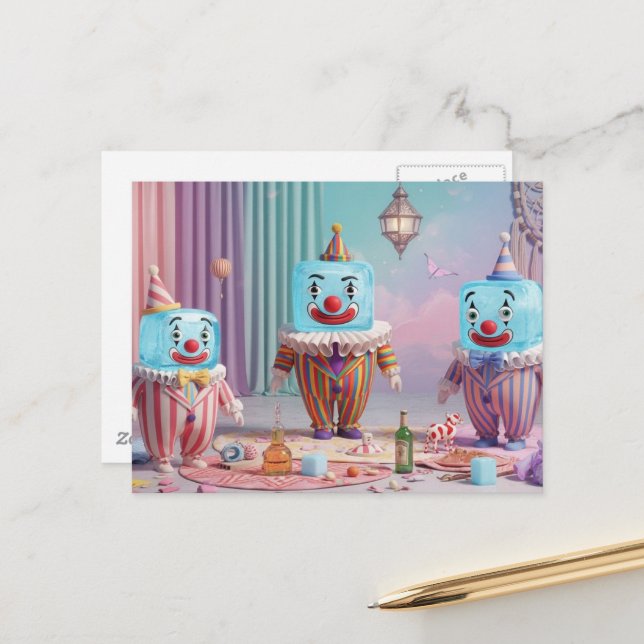 Carte Postale Clowns de glaçons idiots (Devant/Arrière en situation)