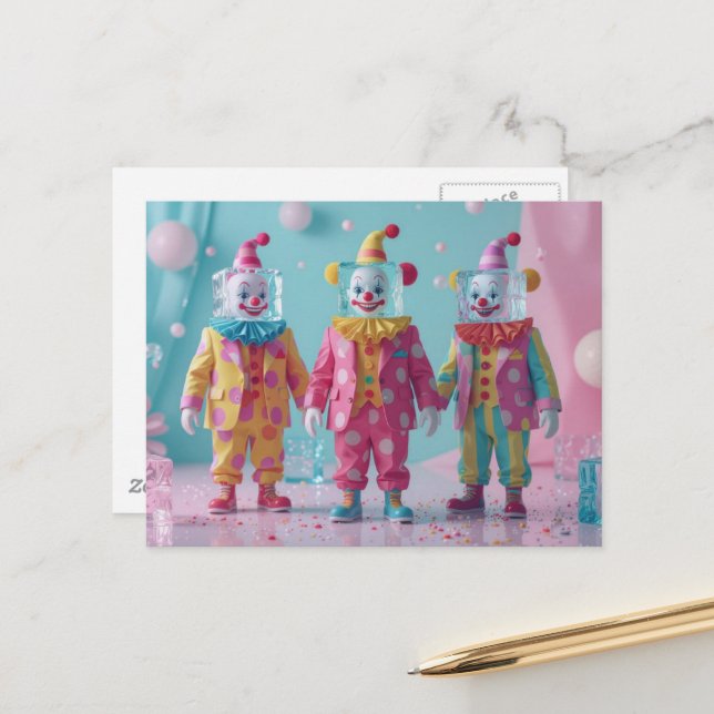 Carte Postale Clowns glaces drôles  (Devant/Arrière en situation)