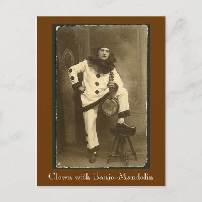 Carte Postale clownwbanjomando, clown avec Banjo-Mandolin (Devant)