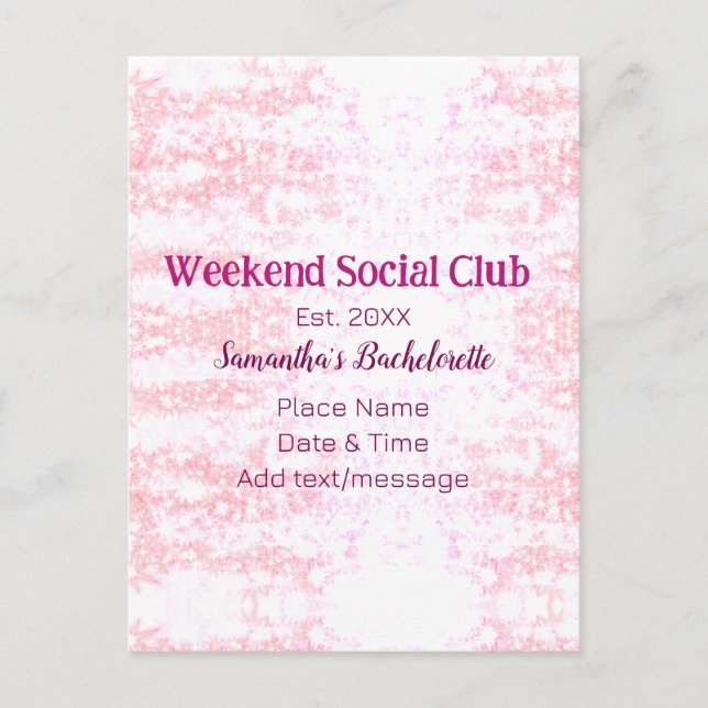 Carte Postale club social du week-end paillettes roses enterreme (Devant)