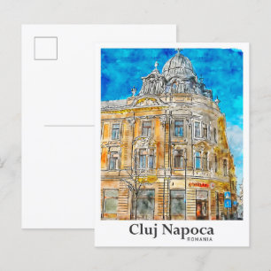 Carte Postale Cluj Napoca Roumanie Voyage Aquarelle main tirée