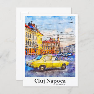 Carte Postale Cluj Napoca Roumanie Voyage Aquarelle main tirée