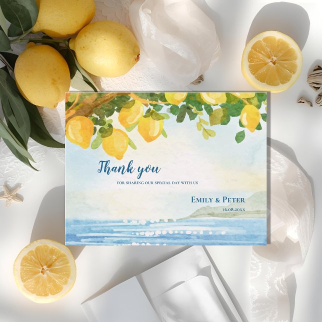 Carte Postale Coastal Lemon Garden Wedding Thank You (Coastal Lemon Garden Wedding Thank You Postcard)