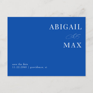 Carte Postale Cobalt Bleu Mariage simple Enregistrer la date