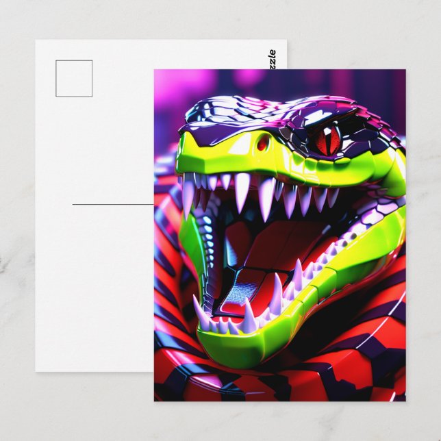 Carte Postale Cobra serpent aux lèvres vertes et sourcils roses (Devant / Derrière)