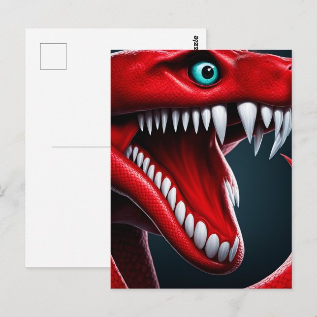 Carte Postale Cobra serpent avec des écailles rouges vibrantes e (Devant / Derrière)