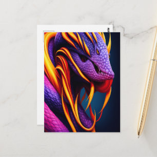 Carte Postale Cobra serpent avec écailles orange et violette vib