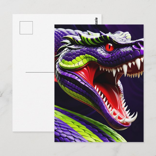 Carte Postale Cobra serpent avec écailles vertes et violettes vi (Devant / Derrière)