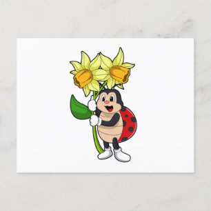 Carte Postale Coccinelle avec fleur de jonquille