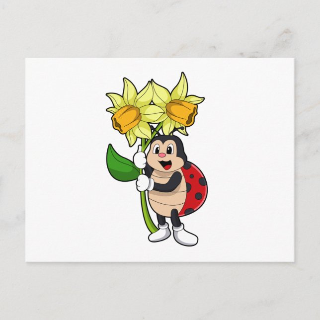 Carte Postale Coccinelle avec fleur de narcisse (Devant)