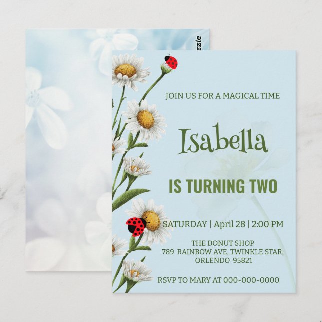 Carte Postale Coccinelle jolie à pois robe bleue Daisy Enfants A (Devant / Derrière)