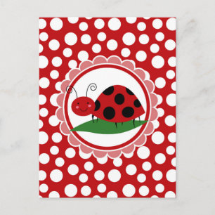 Carte Postale Coccinelle mignonne sur une feuille - noir rouge