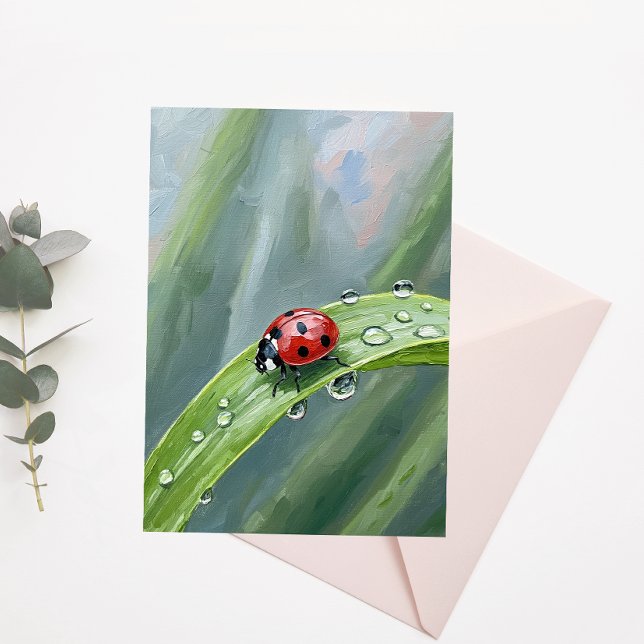 Carte Postale Coccinelle sur une feuille couverte de rosée – Car (Créateur téléchargé)