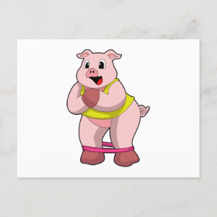 Carte Postale Cochon à la forme physique avec élastique