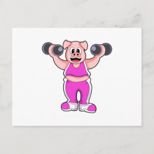 Carte Postale Cochon à la musculation avec haltères