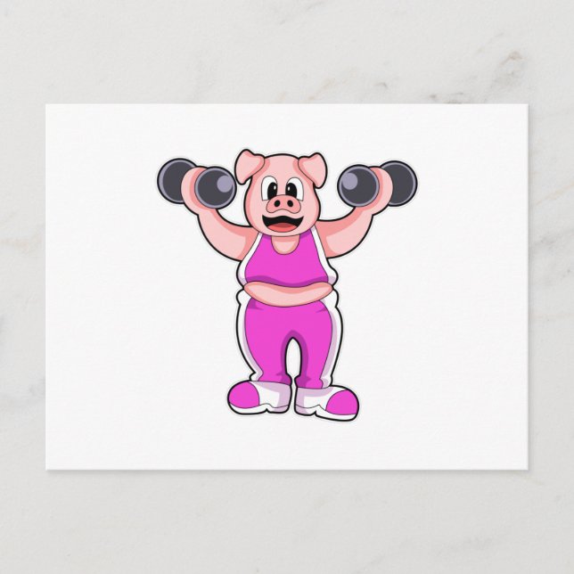 Carte Postale Cochon à la musculation avec haltères (Devant)