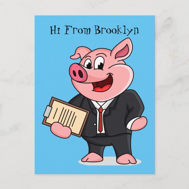 Carte Postale Cochon amusant en costume d'affaires dessin animé (Devant)
