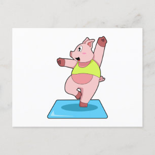 Carte Postale Cochon au fitness yoga